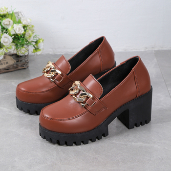 Külkereskedelmi Nagy Méretű Vastag Talpú Női Loafers Cipők 2025 Tavaszi és Őszi Új Fekete Kerek Orrú Kis Bőr Cipők