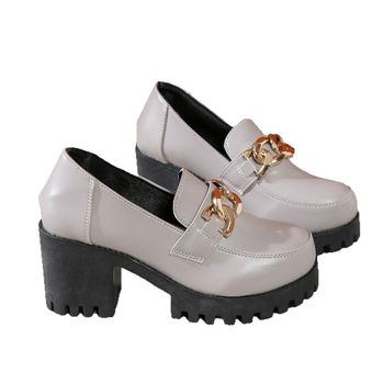 Külkereskedelmi Nagy Méretű Vastag Talpú Női Loafers Cipők 2025 Tavaszi és Őszi Új Fekete Kerek Orrú Kis Bőr Cipők