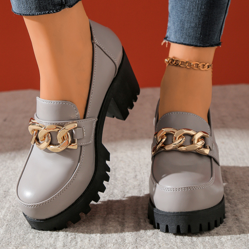 Külkereskedelmi Nagy Méretű Vastag Talpú Női Loafers Cipők 2025 Tavaszi és Őszi Új Fekete Kerek Orrú Kis Bőr Cipők