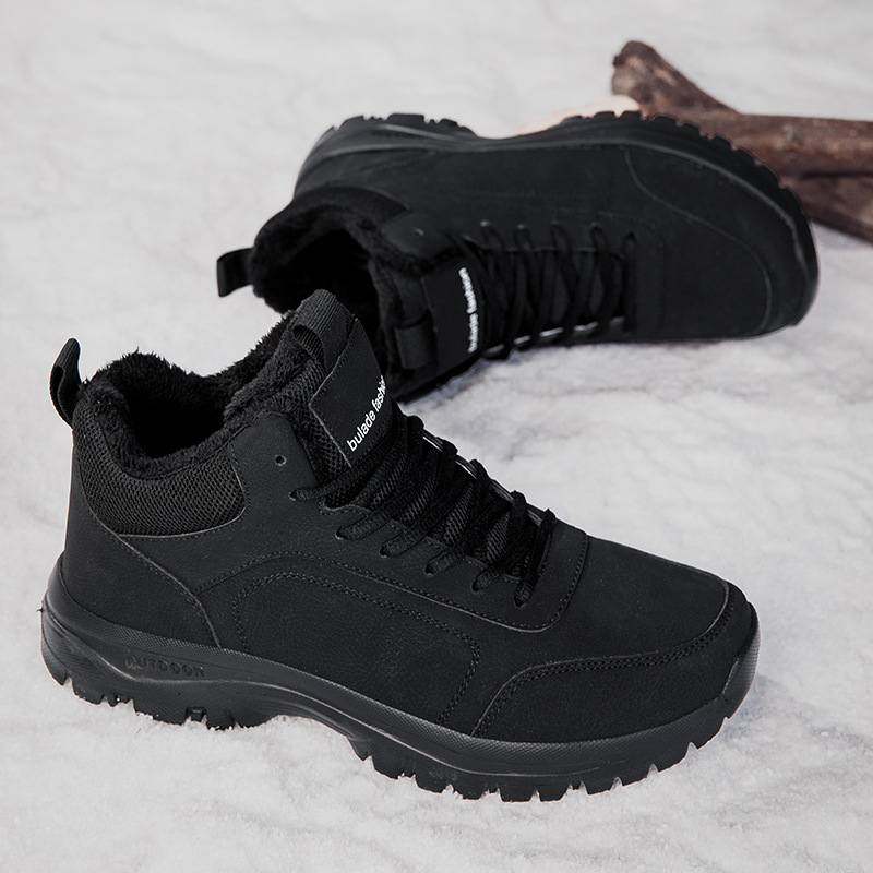 Határokon átnyúló bőr vízicipő időseknek, téli bársony meleg és vastagított túracipő férfiaknak, középkorú és idős pamutcipők, magas szárú cipők és csizmák