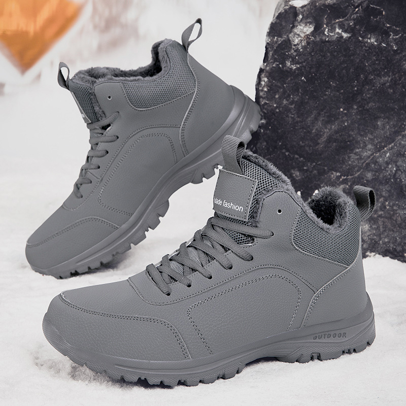 Határokon átnyúló bőr vízicipő időseknek, téli bársony meleg és vastagított túracipő férfiaknak, középkorú és idős pamutcipők, magas szárú cipők és csizmák