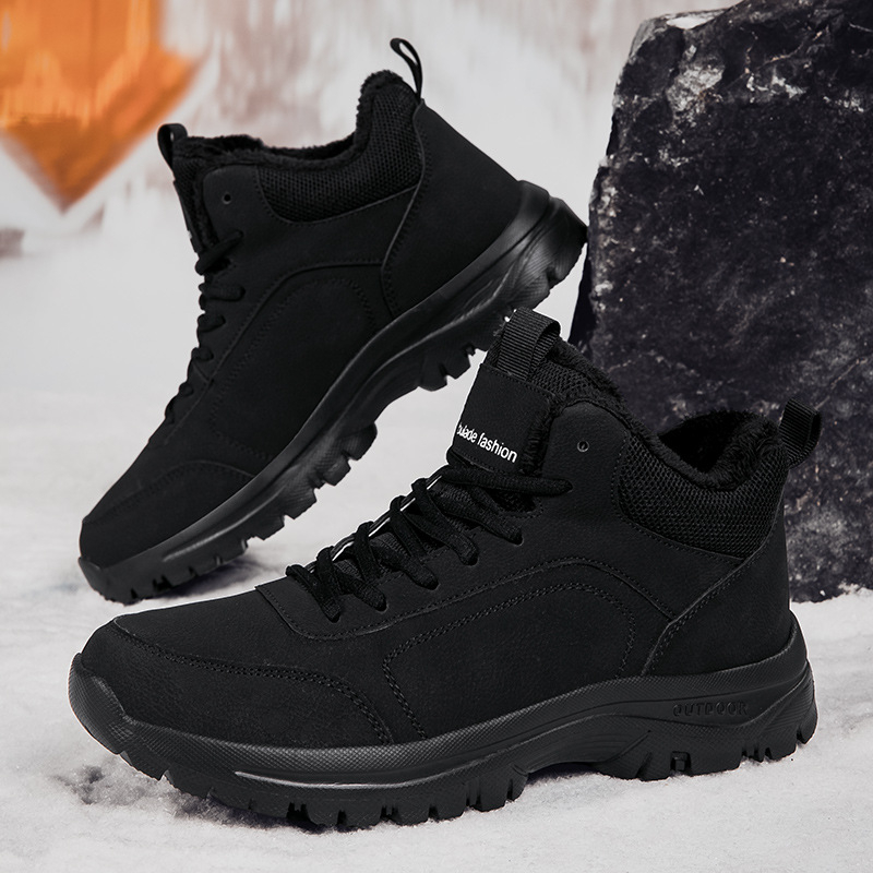 Határokon átnyúló bőr vízicipő időseknek, téli bársony meleg és vastagított túracipő férfiaknak, középkorú és idős pamutcipők, magas szárú cipők és csizmák