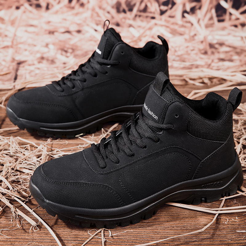 Határokon átnyúló bőr vízicipő időseknek, téli bársony meleg és vastagított túracipő férfiaknak, középkorú és idős pamutcipők, magas szárú cipők és csizmák