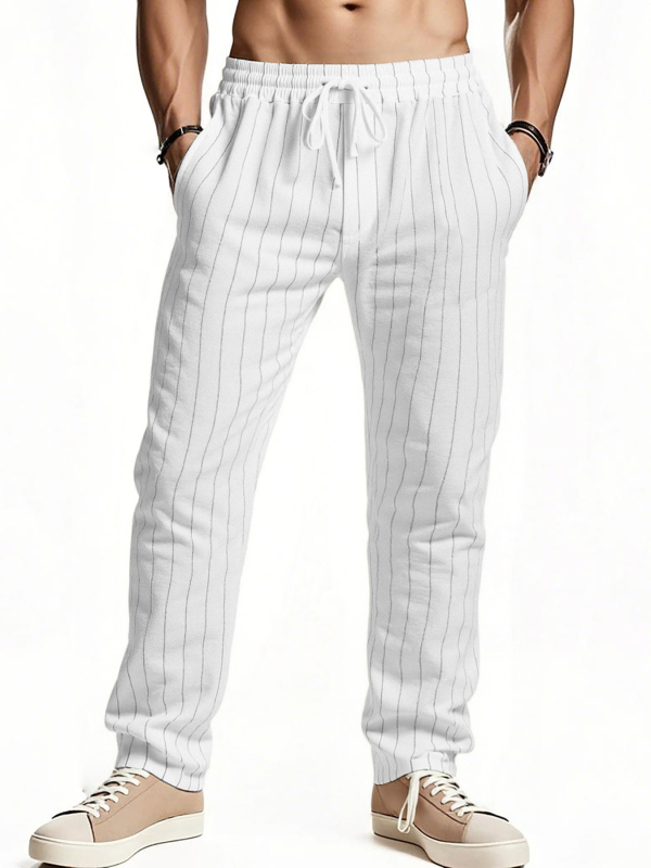 2025 Határokon átnyúló Amazon Európa és Amerika Lezser Joker Csíkos Pamut és Len Nadrág Laza Lélegző Divatos Sport Férfiak