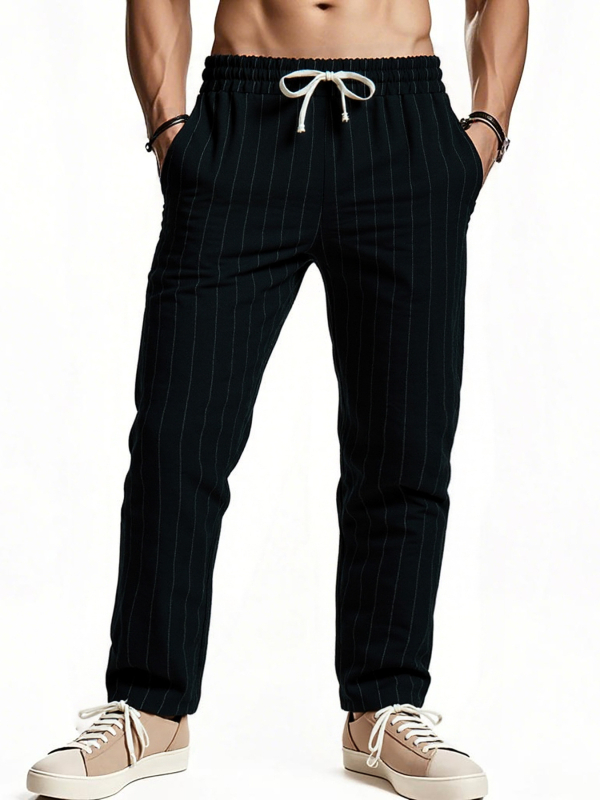 2025 Határokon átnyúló Amazon Európa és Amerika Lezser Joker Csíkos Pamut és Len Nadrág Laza Lélegző Divatos Sport Férfiak