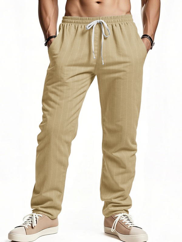 2025 Határokon átnyúló Amazon Európa és Amerika Lezser Joker Csíkos Pamut és Len Nadrág Laza Lélegző Divatos Sport Férfiak