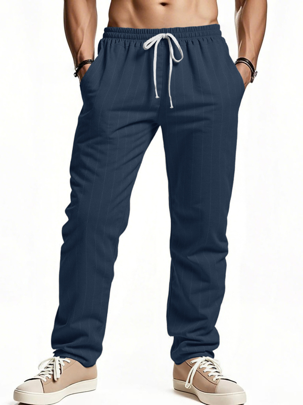 2025 Határokon átnyúló Amazon Európa és Amerika Lezser Joker Csíkos Pamut és Len Nadrág Laza Lélegző Divatos Sport Férfiak