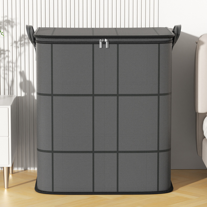 Vastag, nagy kapacitású, cipzáras, nem szőtt háztartási tárolótáska a kényelmes ruhakészítéshez és a napi kellékek tárolásához