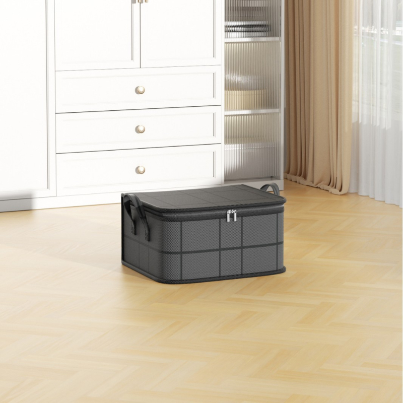 Vastag, nagy kapacitású, cipzáras, nem szőtt háztartási tárolótáska a kényelmes ruhakészítéshez és a napi kellékek tárolásához