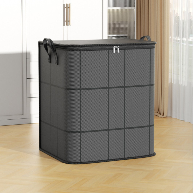 Vastag, nagy kapacitású, cipzáras, nem szőtt háztartási tárolótáska a kényelmes ruhakészítéshez és a napi kellékek tárolásához