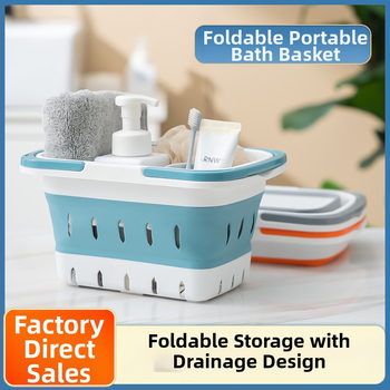 Πτυσσόμενο καλάθι πλυντηρίου οικιακής χρήσης, επιτοίχιο καλάθι αποθήκευσης ρούχων, καλάθι πλυντηρίου μπάνιου, πλαστικό, πλυντήριο ρούχων, Μπλε, Μεγάλο