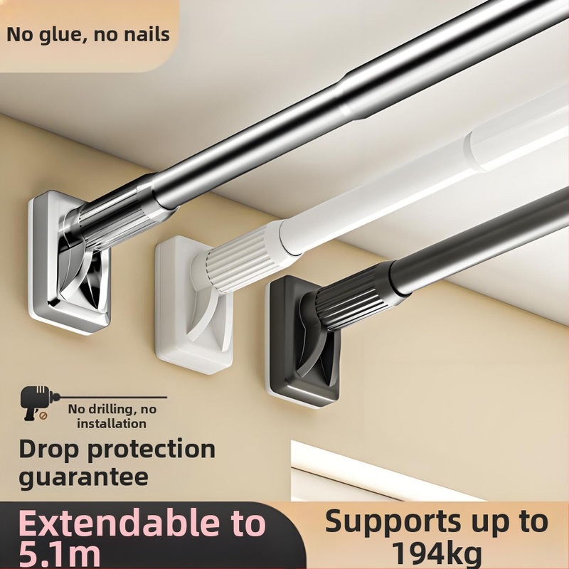 Перфориран корниз за завеса за душ, корниз за завеса, удебелен закачалка за дрехи за балкон от неръждаема стомана, телескопичен сушилник за дрехи, бял удебелен дълъг корниз