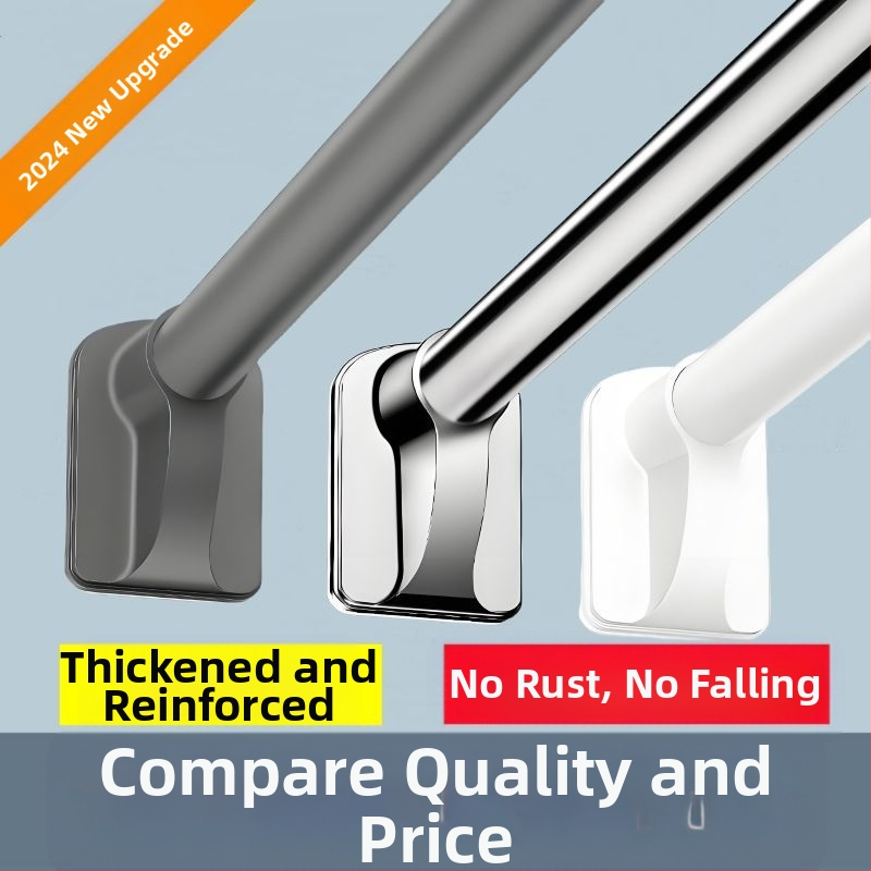 Перфориран корниз за завеса за душ, корниз за завеса, удебелен закачалка за дрехи за балкон от неръждаема стомана, телескопичен сушилник за дрехи, бял удебелен дълъг корниз