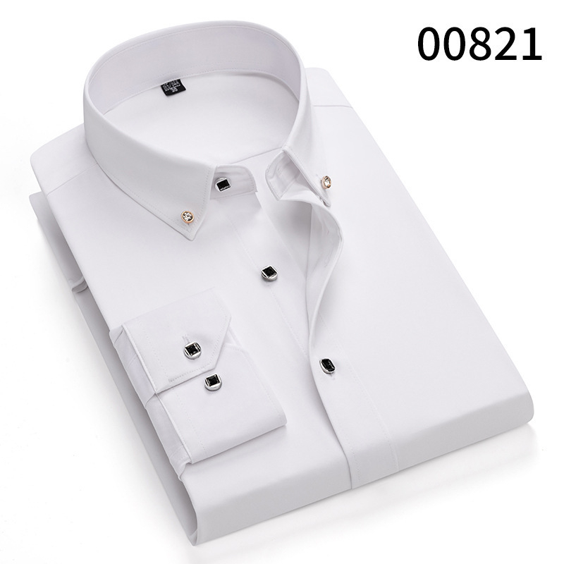 Tavaszi és őszi hosszú ujjú ingek rombuszmintás gombgallérral, ifjúsági üzleti munkaruházat, fehér ingek, férfi alsó ingek, munkaruha, férfi ingek