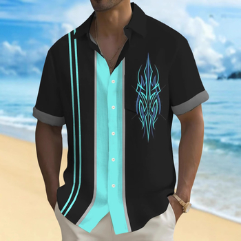 Independent Station Cross-border Hawaii Πολύχρωμο Στάμπα Εξατομικευμένη Casual Στάμπα Ριχτή Ανδρική Ζακέτα Καλοκαιρινή Κοντόμανικη Μπλούζα