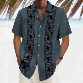 Independent Station Cross-border Hawaii Πολύχρωμο Στάμπα Εξατομικευμένη Casual Στάμπα Ριχτή Ανδρική Ζακέτα Καλοκαιρινή Κοντόμανικη Μπλούζα