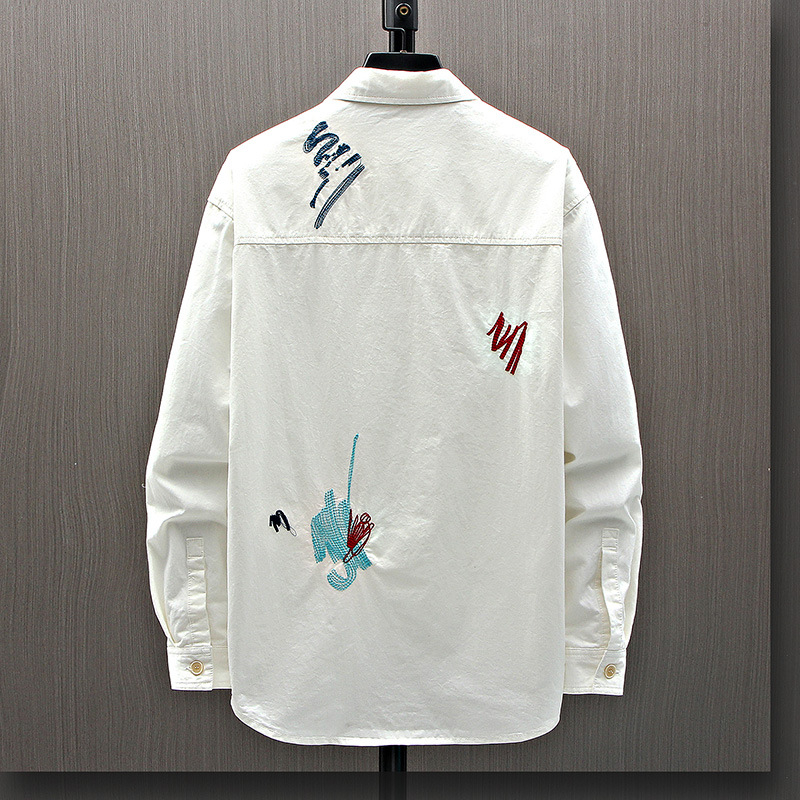 Hosszú ujjú pamut ing, férfi koreai stílusú, divatos, csinos, munkáskabát, tavaszi és őszi ifjúsági graffiti hímzett felső