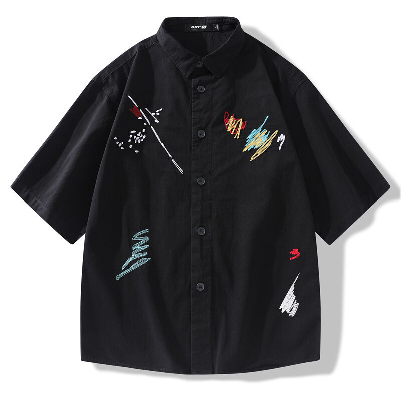 Hosszú ujjú pamut ing, férfi koreai stílusú, divatos, csinos, munkáskabát, tavaszi és őszi ifjúsági graffiti hímzett felső