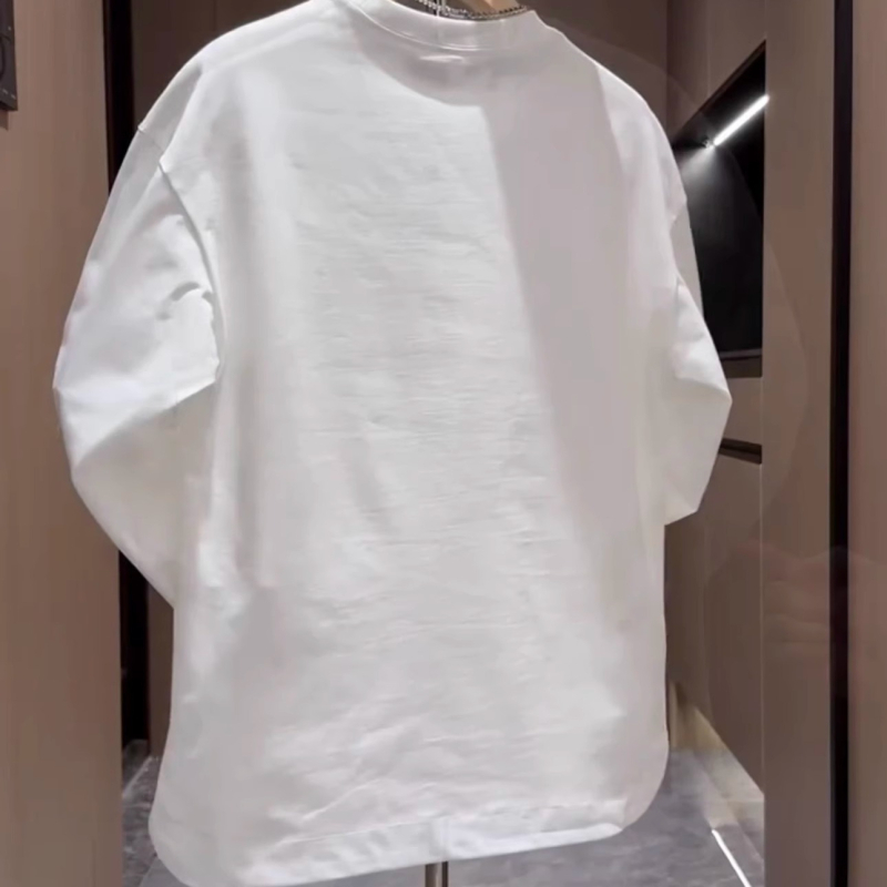 Férfi őszi új, egyszínű, lezser, gombos ujjú, kerek nyakú pulóver, divatos, szegélyű, hasított, vékony ing