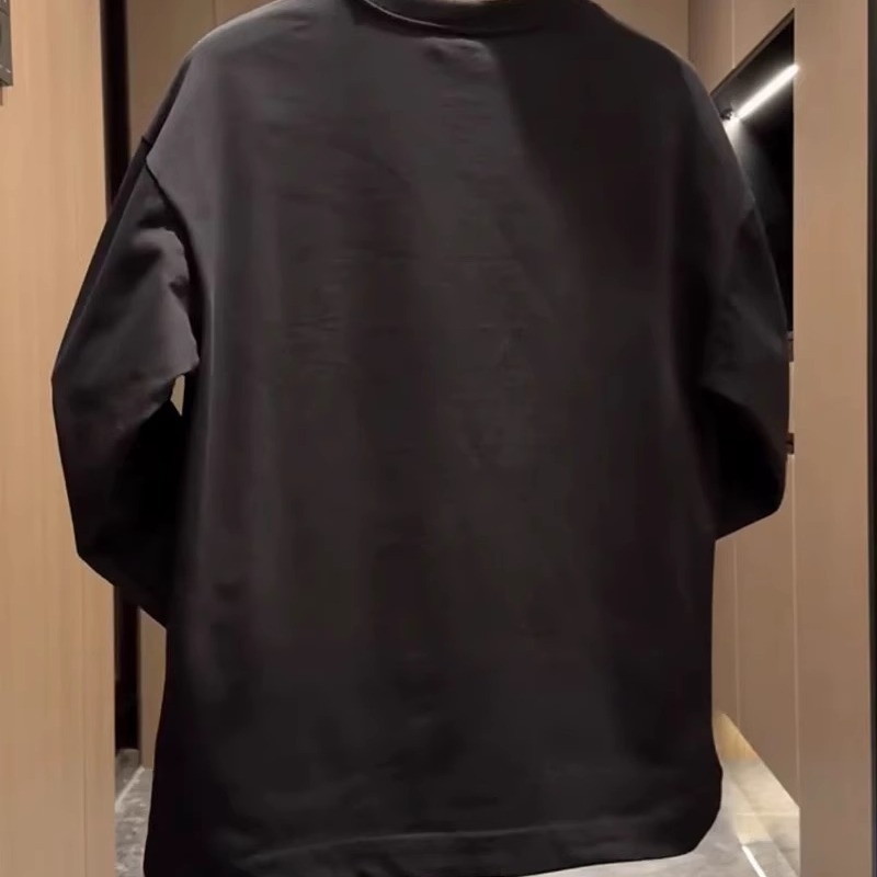 Férfi őszi új, egyszínű, lezser, gombos ujjú, kerek nyakú pulóver, divatos, szegélyű, hasított, vékony ing