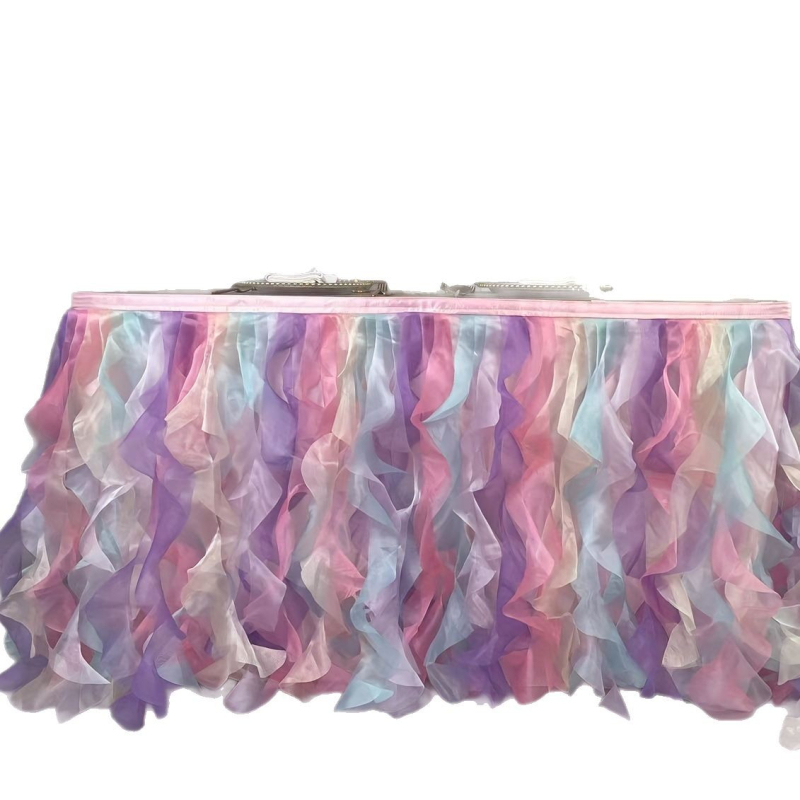 Stalo sijonas „Amazon“ undinėlės spalvų skudurų stalo sijonas, šifono pinti vestuvių gimtadienio vakarėlio dekoravimo stalas