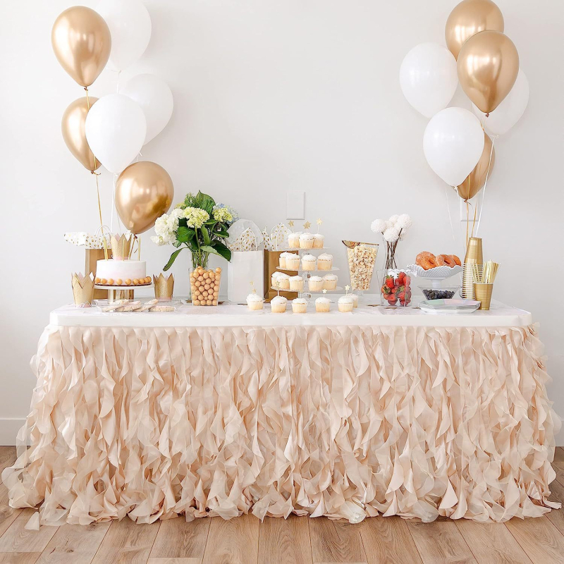Stalo sijonas „Amazon“ undinėlės spalvų skudurų stalo sijonas, šifono pinti vestuvių gimtadienio vakarėlio dekoravimo stalas