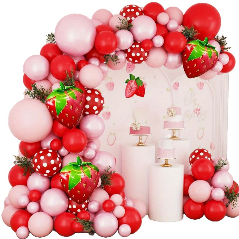 Határokon átnyúló eper gyümölcs témájú lufilánc szett fiúknak és lányoknak születésnapi háttérdekoráció party kompozíció lufiív