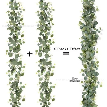 Tarpvalstybinis modeliavimas, rotango eukalipto pinigų lapas, netikras gėlių vynmedis, žalias augalo pakabukas, kalėdinis vynmedžio dekoravimas namams, rankų darbo papuošalai