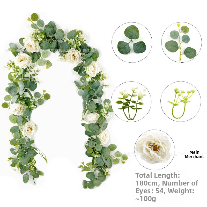 Tarpvalstybinis modeliavimas, rotango eukalipto pinigų lapas, netikras gėlių vynmedis, žalias augalo pakabukas, kalėdinis vynmedžio dekoravimas namams, rankų darbo papuošalai