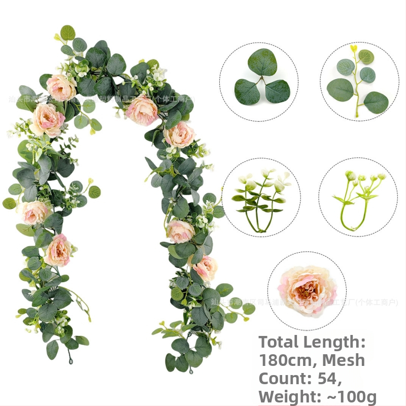 Tarpvalstybinis modeliavimas, rotango eukalipto pinigų lapas, netikras gėlių vynmedis, žalias augalo pakabukas, kalėdinis vynmedžio dekoravimas namams, rankų darbo papuošalai