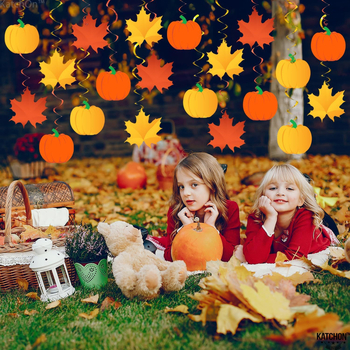 Φθινοπωρινό πάρτι με θέμα την κολοκύθα των Ευχαριστιών, με σπιράλ κρεμαστό κόσμημα, διάταξη δωματίου με φθινοπωρινό κρεμαστό κόσμημα με στροβιλισμό Maple Leaf