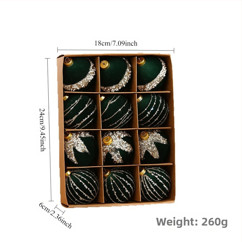 Kalėdinių, aukštos klasės, tarpvalstybinių dekoratyvinių kamuoliukų rinkinys, 12 vnt., deimantais inkrustuotų, kalėdinių kamuoliukų papuošalų pakabukų didmeninė prekyba