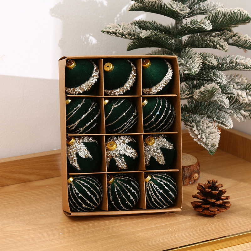 Kalėdinių, aukštos klasės, tarpvalstybinių dekoratyvinių kamuoliukų rinkinys, 12 vnt., deimantais inkrustuotų, kalėdinių kamuoliukų papuošalų pakabukų didmeninė prekyba