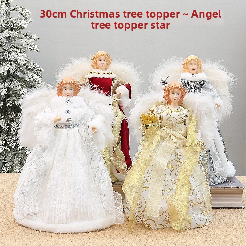 Bai Yang Crafts Mali veleprodajni božićni novi ukras za božićno drvce Plišana krila Anđeosko drvce Vrh Zvijezde