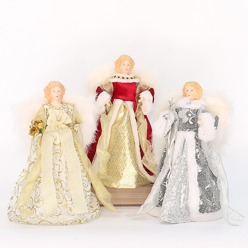 Bai Yang Crafts Crăciun mic, en-gros, nou, decorațiuni pentru brad de Crăciun, aripi de pluș, înger, stea în vârf, Crăciun