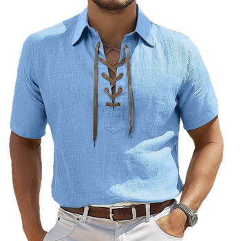 Νέο, διασυνοριακό, ανδρικό πουκάμισο μεγάλου μεγέθους με δαντέλα και πέτο, σε καθαρό χρώμα, με φαρδιά, λινή λαιμόκοψη και κοντομάνικο μπλουζάκι, σε φαρδιά γραμμή, σε μεγάλο μέγεθος, σε ευρωπαϊκή και αμερικανική έκδοση.