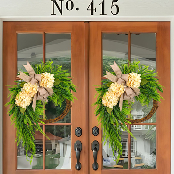 Διασυνοριακό Ποιμενικό Στυλ Ορτανσίας Κρεμαστή Διακόσμηση για Αγροικία, Σπίτι με Φιόγκο, Κρεμαστή Πόρτα με Προσομοίωση Γιρλάντας