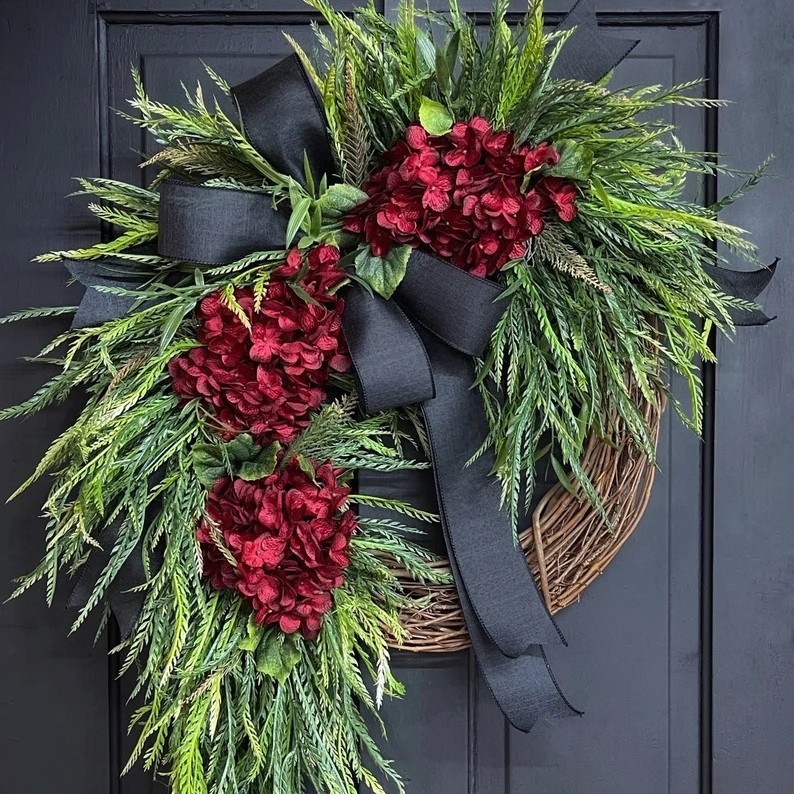 Határokon átnyúló pásztor stílusú hortenzia girland függődekoráció parasztház otthon íj fali dekoráció utánzat girland ajtódíszítés