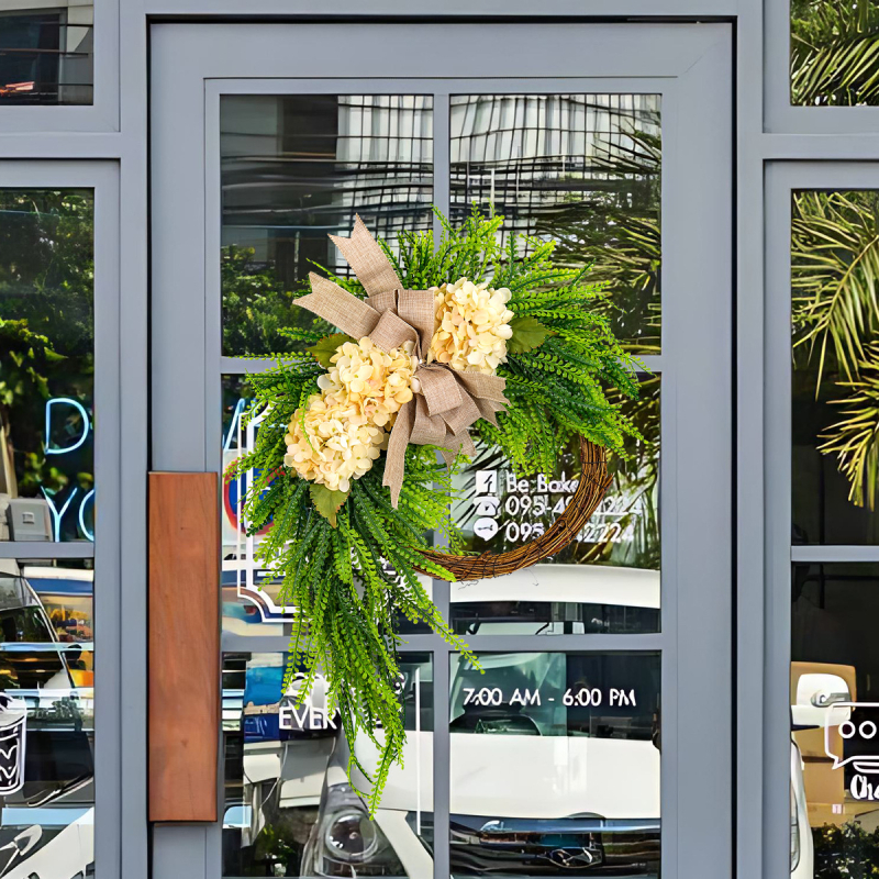 Határokon átnyúló pásztor stílusú hortenzia girland függődekoráció parasztház otthon íj fali dekoráció utánzat girland ajtódíszítés