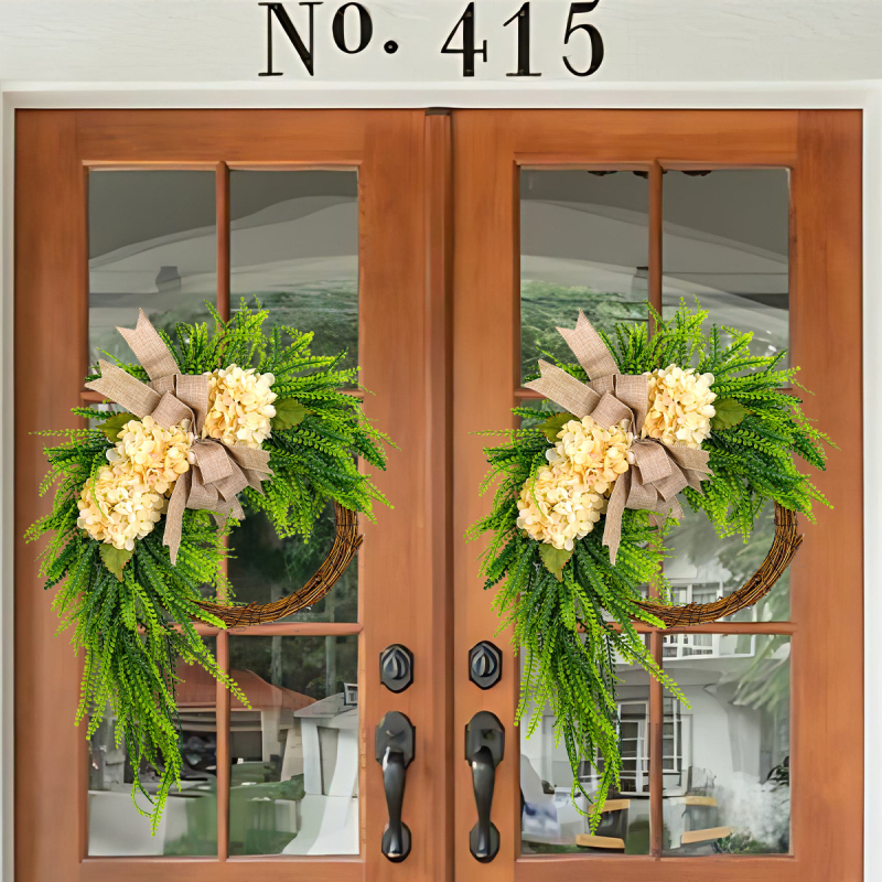 Határokon átnyúló pásztor stílusú hortenzia girland függődekoráció parasztház otthon íj fali dekoráció utánzat girland ajtódíszítés