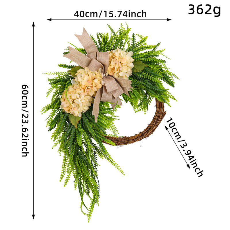 Határokon átnyúló pásztor stílusú hortenzia girland függődekoráció parasztház otthon íj fali dekoráció utánzat girland ajtódíszítés