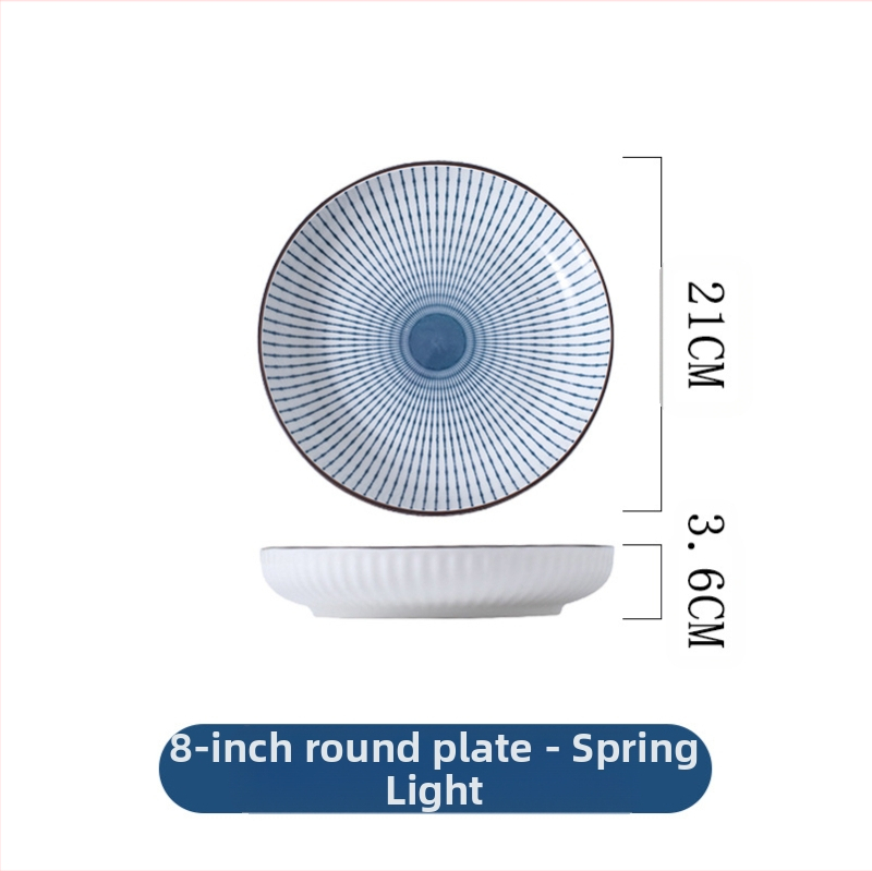 Jaapani stiilis vertikaalse mustriga 8-tolline sügav ketas majapidamise söögitoa keraamilised taldrikud lauanõud lihtne moodne elutoa puuviljasalati taldrik