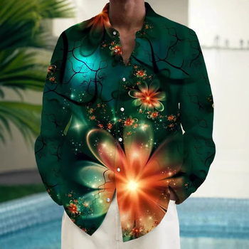 Ανδρικό Πουκάμισο Πολύχρωμο με Στοιχεία Σχέδιου και Μακρυμάνικο Μπλούζα με Στάμπα Κουμπιών Ξεχωριστό Καθημερινό Casual Μοντέρνο Ανδρικό Πουκάμισο