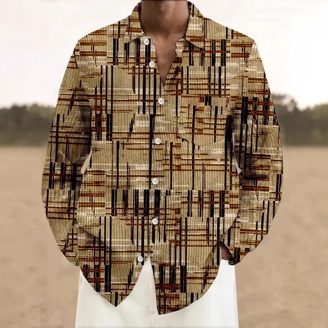 Férfi ing, többszínű mintás elemekkel, hosszú ujjú felső, gombnyomással, jellegzetes mindennapi, hétköznapi, divatos férfi ing