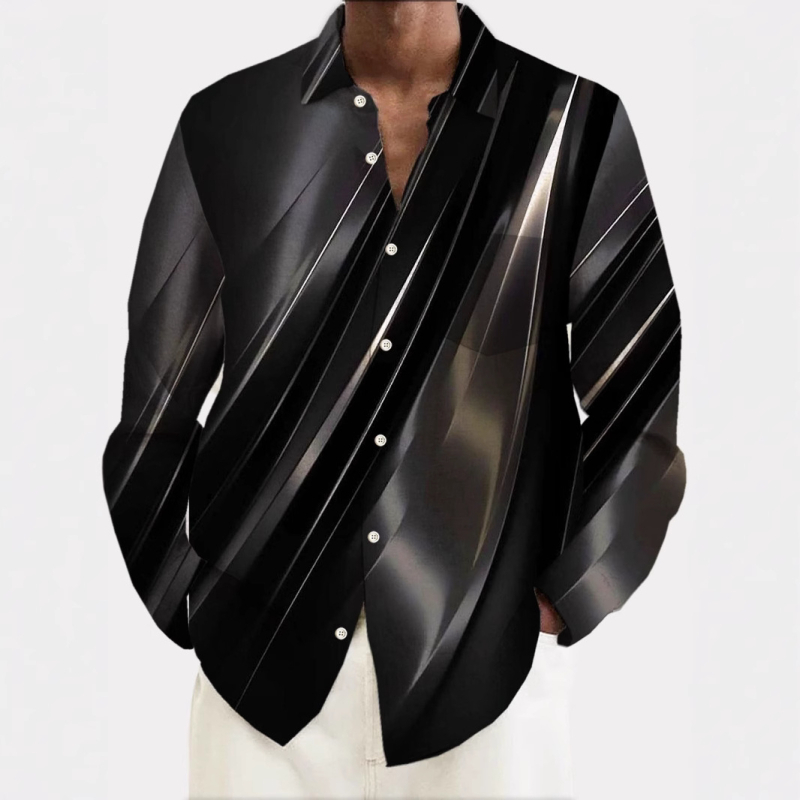 Férfi ing, többszínű mintás elemekkel, hosszú ujjú felső, gombnyomással, jellegzetes mindennapi, hétköznapi, divatos férfi ing