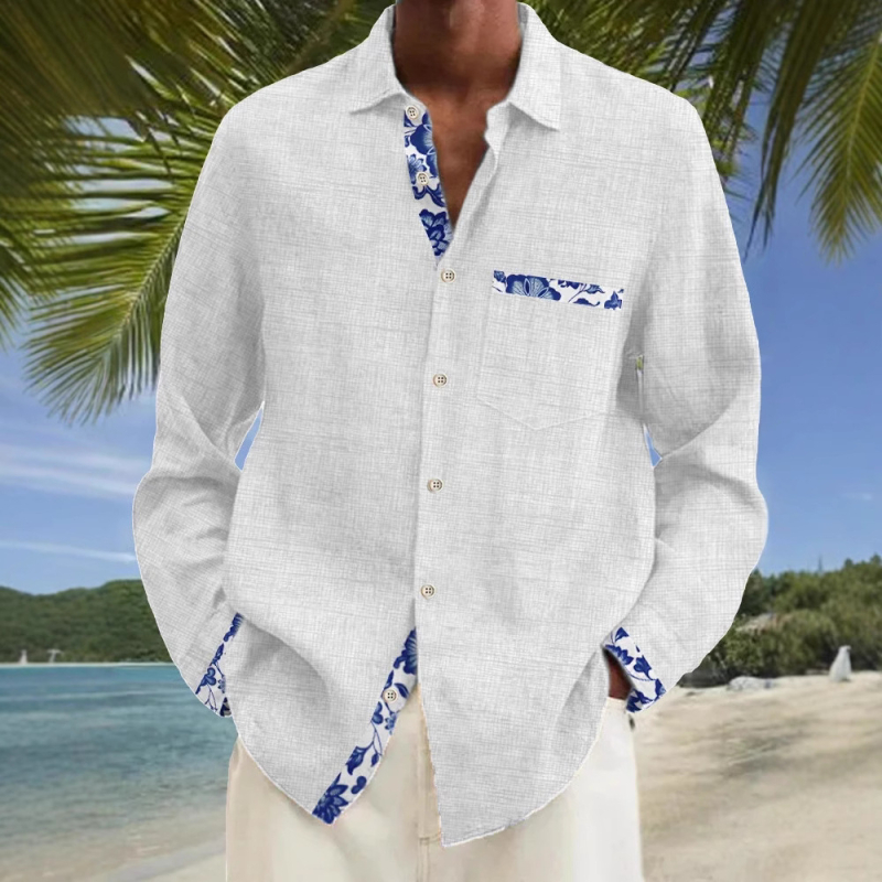 Férfi ing, többszínű mintás elemekkel, hosszú ujjú felső, gombnyomással, jellegzetes mindennapi, hétköznapi, divatos férfi ing