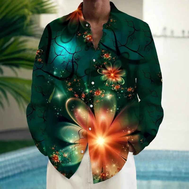 Férfi ing, többszínű mintás elemekkel, hosszú ujjú felső, gombnyomással, jellegzetes mindennapi, hétköznapi, divatos férfi ing