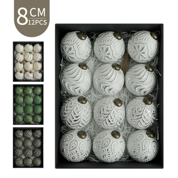 Kalėdinės eglutės dekoracijos namams, kabantys kamuoliukai, 8 cm / 12 vnt., retro stiliaus kalėdinių kamuoliukų rinkinys