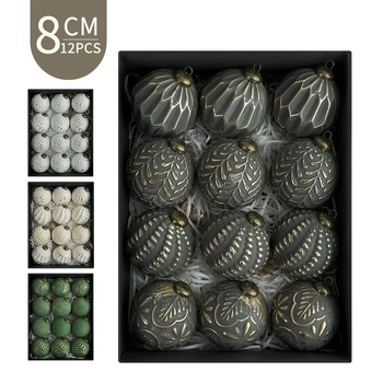 Kalėdinės eglutės dekoracijos namams, kabantys kamuoliukai, 8 cm / 12 vnt., retro stiliaus kalėdinių kamuoliukų rinkinys