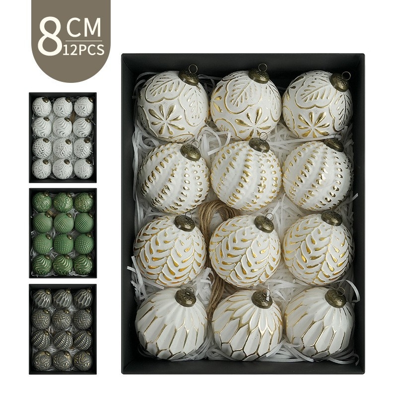 Kalėdinės eglutės dekoracijos namams, kabantys kamuoliukai, 8 cm / 12 vnt., retro stiliaus kalėdinių kamuoliukų rinkinys